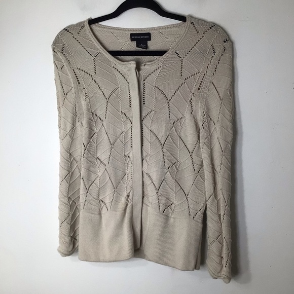 Sutton Studio cardigan sweater medium tan supima cotton - Picture 8 of 8